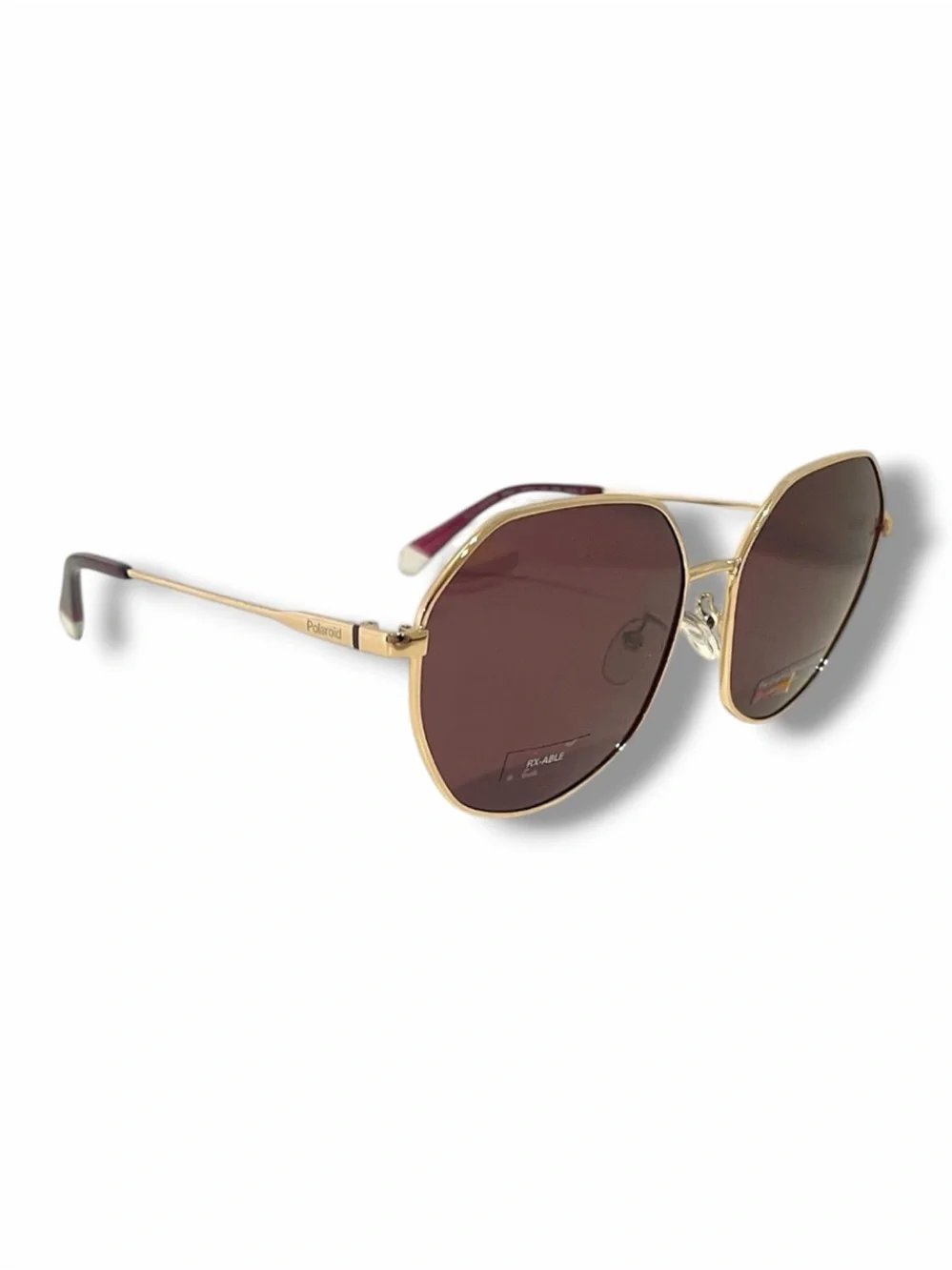 Polaroid Geometric Gold & Violet Polarized Sunglasses NWOT Octagon Cream Detail